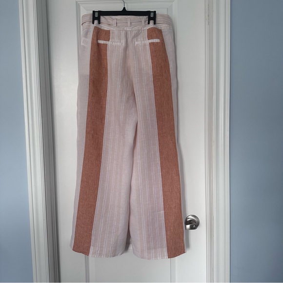 Anthropologie Beige Tan Striped Wide Leg Linen Pants size 8 - Picture 7 of 16